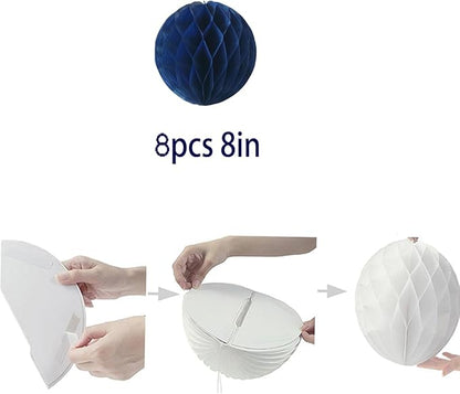 8pcs 8inch Royal Blue Honeycomb Balls - Decorative Tissue Pom Poms Flower Balls for Birthday Wedding Nursery Baby Shower Home Decor
