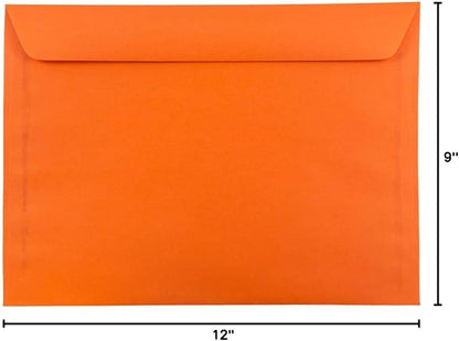 JAM PAPER 9 x 12 Booklet Colored Envelopes - Orange Recycled - Bulk 1000/Carton