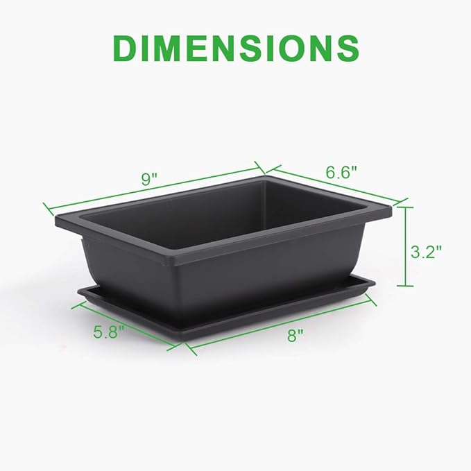 GROWNEER Bonsai Training Pots 3 Packs 9Inch with Drainage Humidity Trays, Bonsai Tree Starter Kits with 1 Repotting Mat, Growing Planter Set for Garden, Yard, Balcony, Office, Living Room