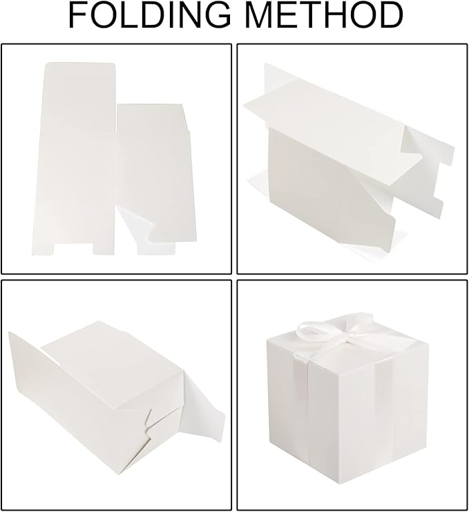 COTOPHER Small Gift Boxes 25 Pack 5x5x5 inches White Gift Boxes with Lids for Gifts, Crafting, Wedding Party Favor, Cupcake Boxes, Candy, Bridesmaids Proposal Box with Ribbons and Stickers