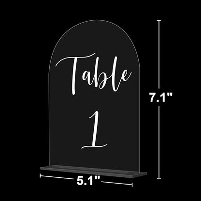 JOYIT Arch Wedding Table Numbers 1-20 with Stands – 5" X 7" Acrylic Table Signs with Clear Background White Text, Perfect Acrylic Table Numbers for Wedding Receptions, Parties, Anniversaries, and Events