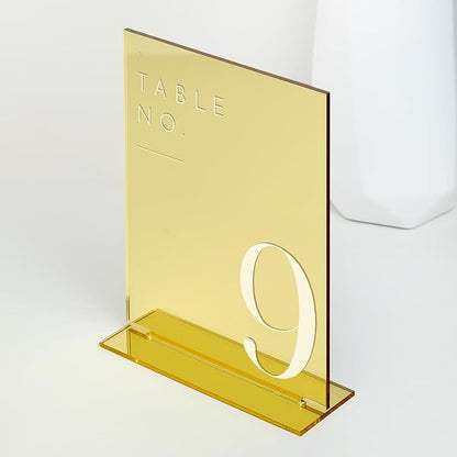 JINMURY Gold Wedding Table Numbers 1-20 with Stands, 5"x7" Gold Mirror Acrylic Table Numbers, Perfect for Wedding Reception, Party, Anniversary, Event