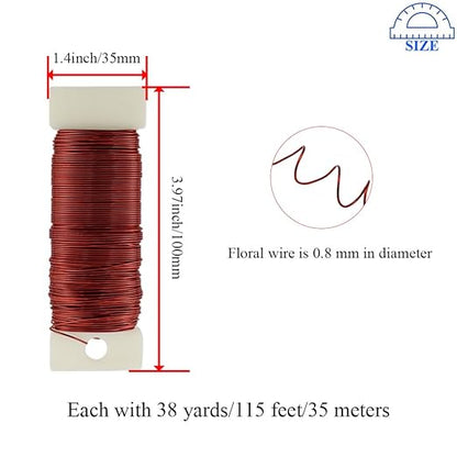 HAHIYO 22Gauge Red Color Metal Floral Wire - 3 Rolls, 115 Yards (345 Feet) - Flexible Paddle Wire for Craft, Christmas Wreath, Flower Arrangement, Bouquet Wrapping, Wedding, DIY