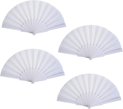 HUNANBANG Product Image 4 Pieces Folding Hand Fans Church Wedding Gift, Party Favors, DIY Decoration Gift Size9 Wholesale (Wht 4pack)