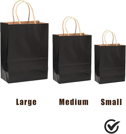 qiqee 200Pcs Paper Gift Bags with Handles - 8.3"x6"x3.15" Small Party Favor Bags Multiple Uses - 16 Solid Colors