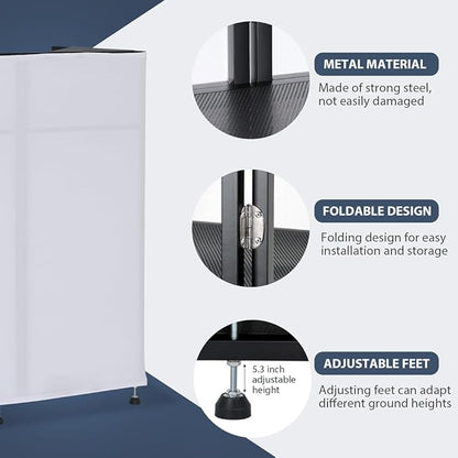 LUCKUP DJ Facade Booth 41"L x 20"W Portable DJ Facade with White & Black Scrim, Foldable DJ Table Station with LED Strips for Party, Black Metal Frame