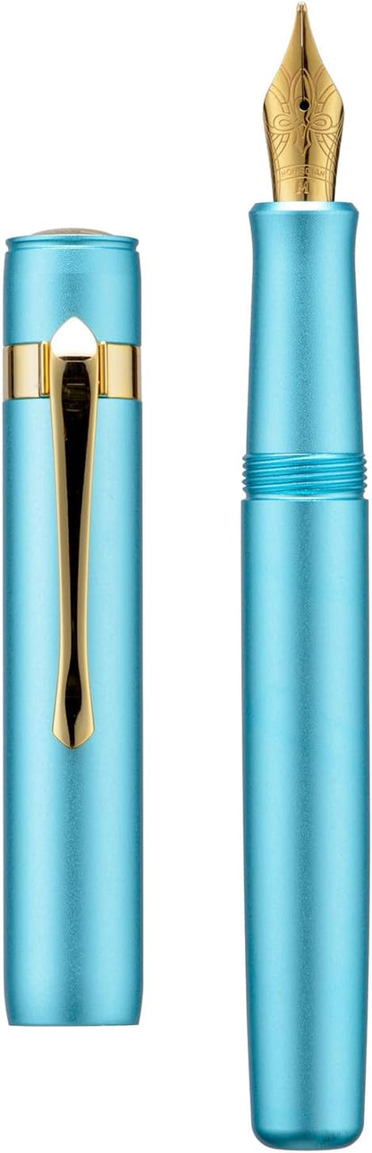 HONG DIAN M2 Black Forest Mini Fountain Pen, Extra Fine Soft Nib & Sleek Shape Aluminium Short Pocket Travel Pen (Lake Blue)