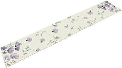 Poppy Flower Table Runner, Watercolor Purple Floral Leaves Seasonal Spring Summer Table Runner for Kitchen Dinning Table Runner Decor Home Wedding Party Holiday, 13x70 Inch