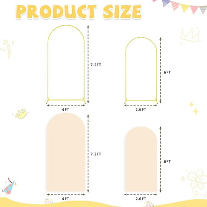 Arch Backdrop Stand with Beige Spandex Arch Cover Set of 2 6FT 7.2FT Spandex Fitted Stretchy Arch Covers for Party Gold Metal Backdrop Stand for Wedding Baby Shower
