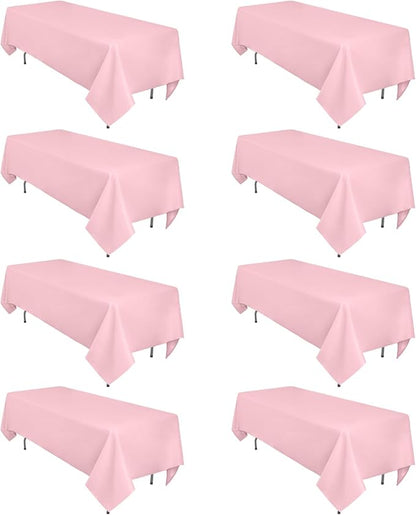 8 Pack Pink Tablecloth 60 x 126 Inch Rectangular Tablecloths for 8 Foot Rectangle Tables, Wrinkle Resistant Pink Table Cloth Washable Polyester Fabric Table Covers for Buffet Wedding Party Banquet