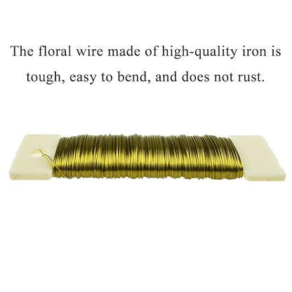 HAHIYO 26Gauge Golden Metal Floral Wire - 1 Roll, 38 Yards (115 Feet) - Flexible Paddle Wire for Craft, Christmas Wreath, Flower Arrangement, Bouquet Wrapping, Wedding, DIY