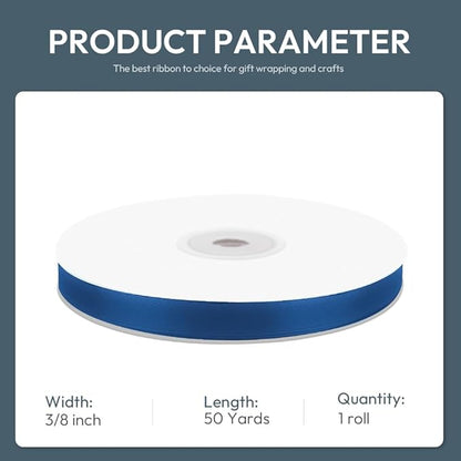 KMER LIFE 3/8" Wide x 50 Yards Navy Blue Single Faced Polyester Satin Ribbon, Navy Blue Satin Ribbon Perfect for Wedding Decor, Wreath, Crafts, Gift Wrapping & Other Projects (Navy Blue)