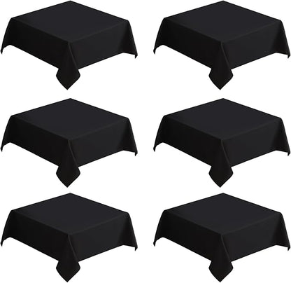 VidaFete Square Tablecloth 6 Pack 52 x 52 Inch Tablecloths Stain Wrinkle Resistant Polyester Dining Table Cover for Kitchen Dinning Party Wedding Rectangular Tabletop Buffet Decoration(Black)