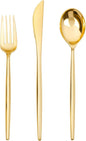 SUT 150PCS Gold Plastic Silverware, Plastic Utensils,Gold Silverware Disposable,Disposable Utensils Heavy Duty,Plastic Cutlery Set,Includes:50 Knives, Forks and Spoons for Party, Birthday,Wedding