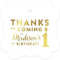 Andaz Press Personalized Fancy Frame Square Birthday Gift Tags, Metallic Gold Ink, Thanks for Coming to My 1st Birthday, 24-Pack, Custom Made Name