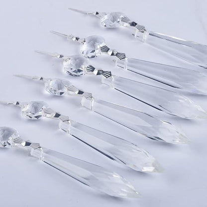HDCRYSTALGIFTS 20Pcs Chandelier Icicle Crystal Prisms with Bead Crystals Lighting Lamp Replacement Parts (63mm, Clear)