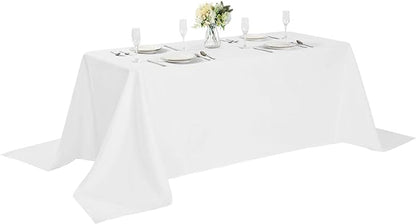Rectangle Tablecloth 90x132 inch Washable Polyester Fabric Table Cloth for Wedding Party Dining Banquet Decoration（90x132, White）
