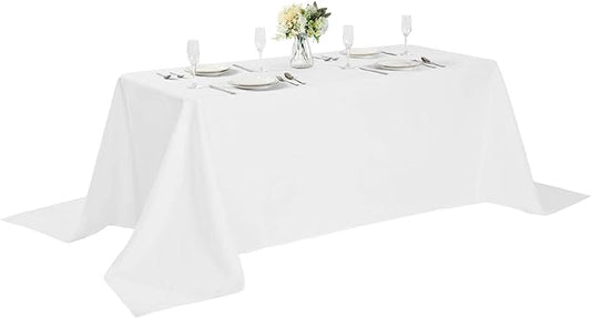 Rectangle Tablecloth 90x132 inch Washable Polyester Fabric Table Cloth for Wedding Party Dining Banquet Decoration（90x132, White）