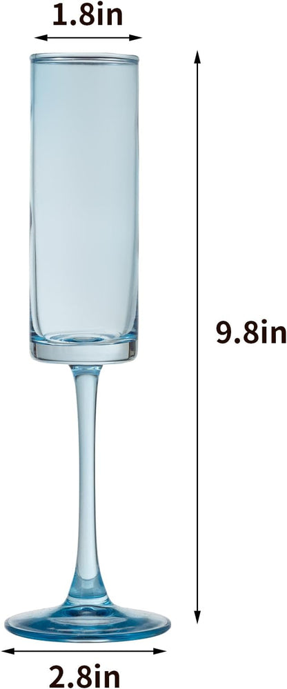 24 Pieces Blue Champagne Flutes 6 OZ Straight Sided Wine Glasses Champagne Long Stem Drinking Colored Glasses,Set of 24 Hand Blown Champagne Flutes Goblets for Wedding Cocktail Cups,Cava, Prosecco