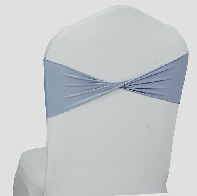 VDS Pack of 100 PCS | Dusty Blue | Spandex Chair Sashes Bows Without Buckle | Stretch Elastic Banquet Universal Folding Chair Band Tie with for Wedding Party Conference Celebration Event Decoration