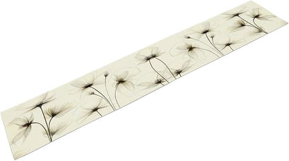 Abstract Floral Table Runner, Watercolor Transparent Beige Poppy Flowers Print Kitchen Dinning Table Runner for Indoor Outdoor Home Wedding Party Holiday, 13x120 Inch