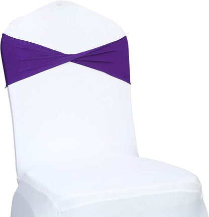 VDS Pack of 75 PCS | Purple | Spandex Chair Sashes Bows Without Buckle | Stretch Elastic Banquet Universal Folding Chair Band Tie with for Wedding Party Conference Celebration Event Decoration