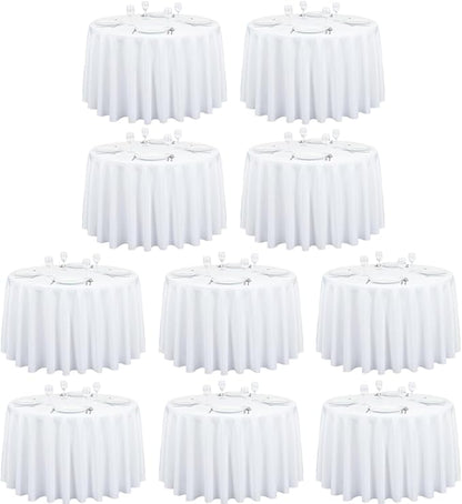 LTC LINENS 10 Pack 108 Inch Round Tablecloths White - Bulk for 48 Inch Round Table Floor Length - Wrinkle Resistant Polyester Fabric Cloth for Wedding