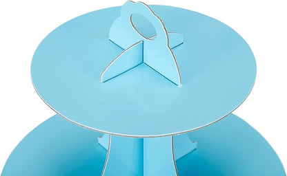 3-Tier Cupcake Stand, Cake Stand holder, Tiered DIY Cupcake Stand Tower for Dessert Table Displays, Birthday Theme Party Favors Decoration, Floral Tea Party, 12" W x 12.8" H, Light Blue