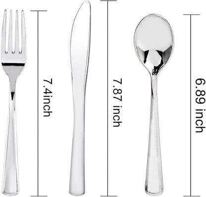 WDF 160 Pieces Silver Plastic Silverware - Silver Disposable Silverware - Plastic Silverware Heavy Duty - 80 Forks 40 Knives 40 Spoons - Disposable Cutlery Perfect for Christmas Wedding/Party