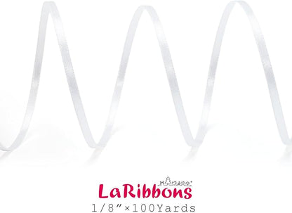 LaRibbons White Satin Ribbon 1/8 Inch 100 Yards Thin Luxury Double Faced Silk Ribbon for Flower Bouquet Crafts Gift Wrapping Wedding Christmas Decoration