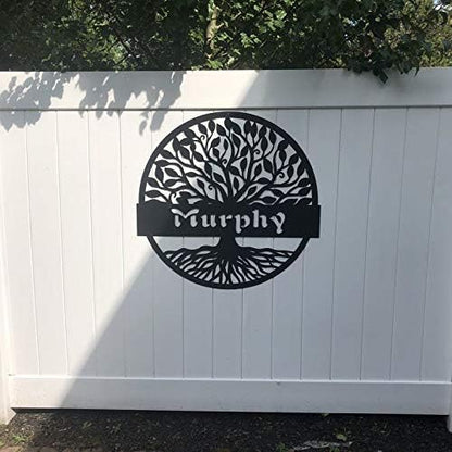 RealSteel Personalized Metal Wall Art - Custom Tree of Life Design with Family Name - Circular Metal Sign - Personalized Wedding, Anniversary, or Housewarming Gift (18")