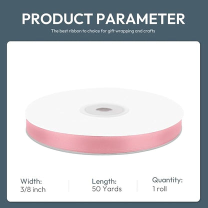 KMER LIFE 3/8" Wide x 50 Yards Pink Satin Ribbon - Perfect for Wedding Decor, Crafts, Gift Wrapping & Other Projects