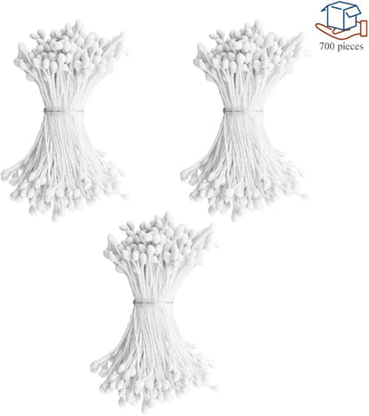 HAHIYO 700Pcs 3mm White Matte Double Head Flower Stamen Pistil for Flower Making Scrapbook Decoration - Handmade Artificial Flowers Pistil Matt-Like Floral Stamens Flowers Pollen Stamen