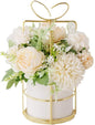 KIRIFLY Fake Artificial Flowers in Vase Faux Peony Silk Hydrangea Flower Centerpieces Décor for Wedding Table Decoration(White in Gold)