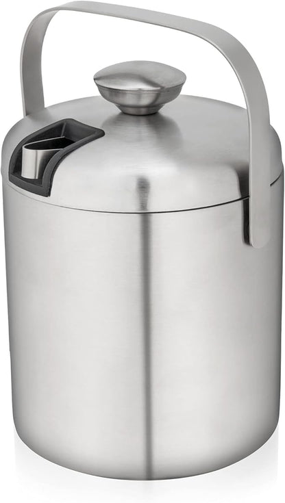 True Stainless Steel Ice Buckets for Parties with Lid, 1.3L Capacity Double Wall Ice Bucket with Tongs, Insulated Ice Bucket for Cocktail Bar, Set of 1