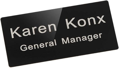 Custom Engraved Name Tag Badge for Business Personalized Identification with Pin or Magnetic Backing Aluminum ID Badge (Black/White, 1.5" x 3")