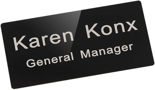 Custom Engraved Name Tag Badge for Business Personalized Identification with Pin or Magnetic Backing Aluminum ID Badge (Black/White, 1.5" x 3")