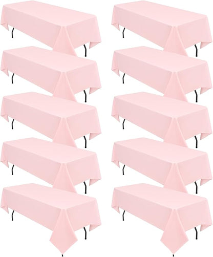 10 Pack Pink Tablecloths for 6ft Rectangle Tables 60 x 102 Inch - Polyester Table Cover Stain and Wrinkle Resistant Washable Fabric Table Clothes for Wedding Party Banquet Reception Restaurant