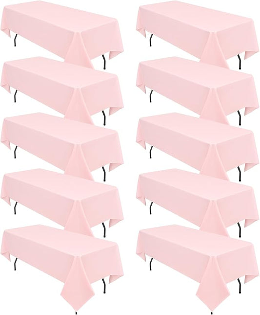 10 Pack Pink Tablecloths for 8ft Rectangle Tables 60 x 126 Inch - Polyester Table Cover Stain and Wrinkle Resistant Washable Fabric Table Clothes for Wedding Party Banquet Reception Restaurant