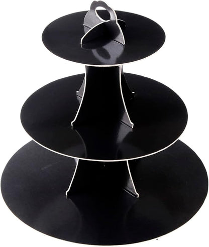 3-Tier Cupcake Stand, Cake Stand holder, Tiered DIY Cupcake Stand Tower for Dessert Table Displays, Birthday Theme Party Favors Decoration, Floral Tea Party, 12" W x 12.8" H, Black