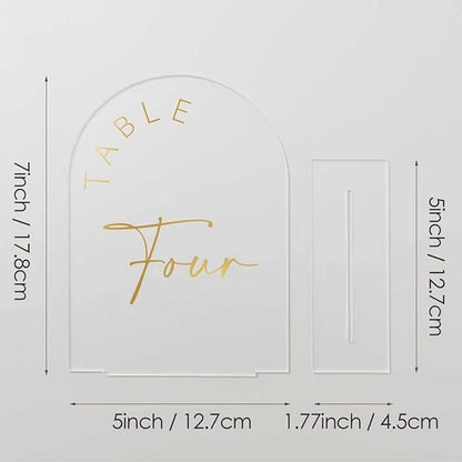 JINMURY Frosted Arch Wedding Table Numbers 1-10 with Stands, 5x7 Inch Acrylic Arch Sign with Golden Lettering, Frosted Acrylic Table Numbers for Wedding Reception