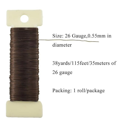 HAHIYO 26Gauge Coffee Color Metal Floral Wire - 1 Roll, 38 Yards (115 Feet) - Flexible Paddle Wire for Craft, Christmas Wreath, Flower Arrangement, Bouquet Wrapping, Wedding, DIY
