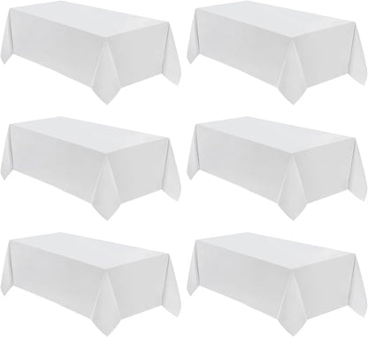 VidaFete Table Cloth 6 Pack 90*156inch Rectangle Tablecloth Polyester, Stain Resistant and Wrinkle Polyester Dining Table Cover for Kitchen Dinning Party Wedding Rectangular Tabletop Decoration(White)