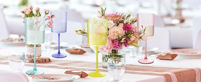 Ciaell 4 Pack Plastic Wine Glasses - 10 Oz Plastic Wine Glasses with Stem - Disposable Wine Glasses Perfect for Parties & Weddings & Poolside & Outdoors & Camping(Pink Green Purple Yellow)