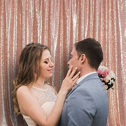 Poise3EHome 8Ft x 10Ft Rose Gold Sequin Backdrop, Glitter Thick Satin Sequin Background Drapes,Sequence Xmas Thanksgiving Backdrop for Wedding Party Holiday Festival Decor