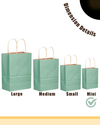 qiqee 24 Pcs Light Blue Mini Paper Gift Bags with Handles 6"x4.5"x2.5" Small Brown Kraft Party Favor Bags Treat Bags Multiple Uses (Mini size)