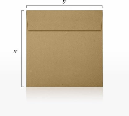 LUXPaper Square Invitation Envelopes | Peel & Press | 5" x 5" | Grocery Bag Brown | 70lb. Text | 50 Qty