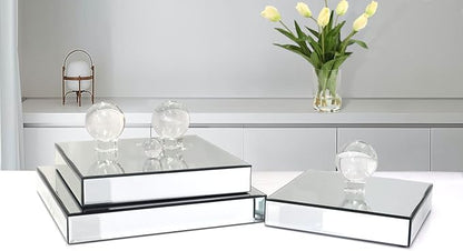 GIMORRTO Mirror Display Riser Stands 3 Set, Glam Accent Table Display Platform for Decorative Pieces, Mirrored Showpeice 3Pack, Centerpiece Displayer (Square 3PC)
