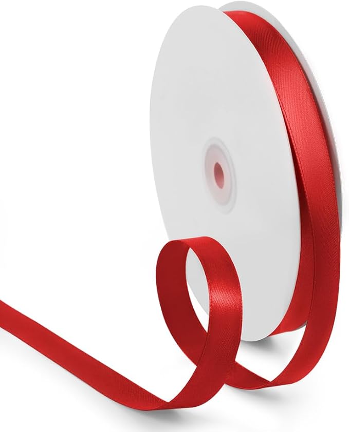 5/8 Inch 100 Yards Satin Ribbon Red, Solid Color Fabric Ribbon for Gift Wrapping, Wedding, Polyester Gift Ribbon for Birthday Party Decoration, Valentine's Day, Craft, Hair, Floral, Sewing