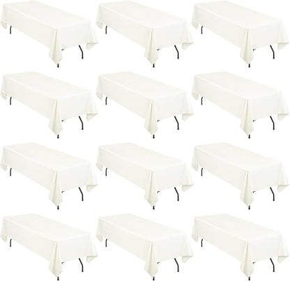 12 Pack Polyester Tablecloth 60 x 102 Inch Ivory Tablecloth for 6 Ft Rectangle Tables,Stain and Wrinkle Resistant Washable Fabric Table Covers Polyester Table Clothes for Wedding Parties Banque